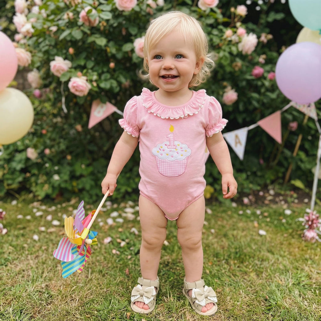 Baby Girl First Birthday Outfit Puff Short Sleeve Romper Bodysuit 1 Cake Embroidery Cake Smash Jumpsuit Clothes