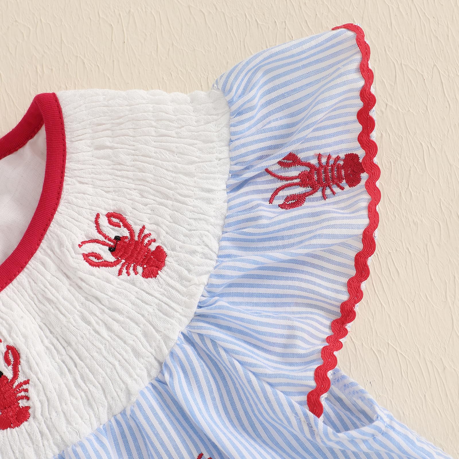 Toddler Baby Girl Crawfish Smocked Ruffle Short Sleeve Dress Lobster Plaid Princess Dresses Summer Outfits