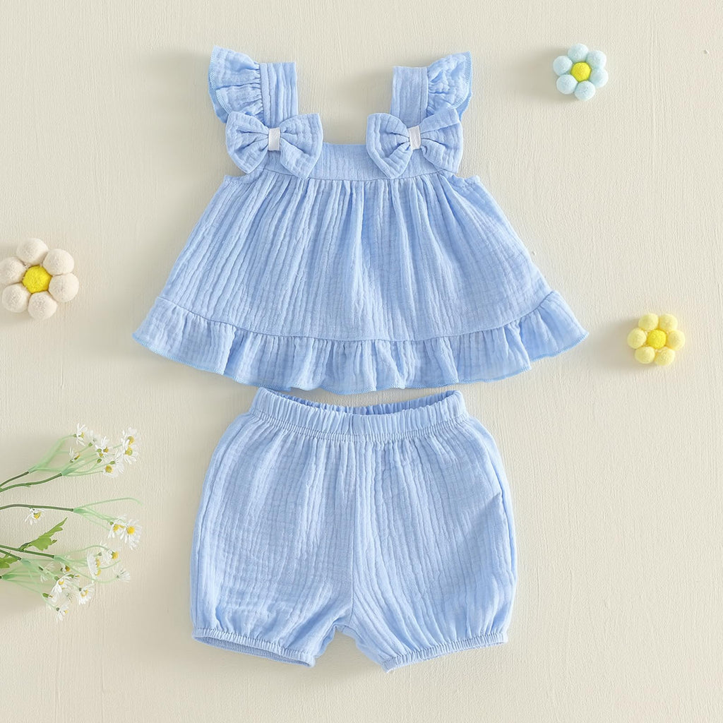 Seyurigaoka Baby Girl Summer Clothes Ruffle Collar Sleeveless Top Striped Shorts Sets Toddler Outfits 3 6 12 18 24 Months