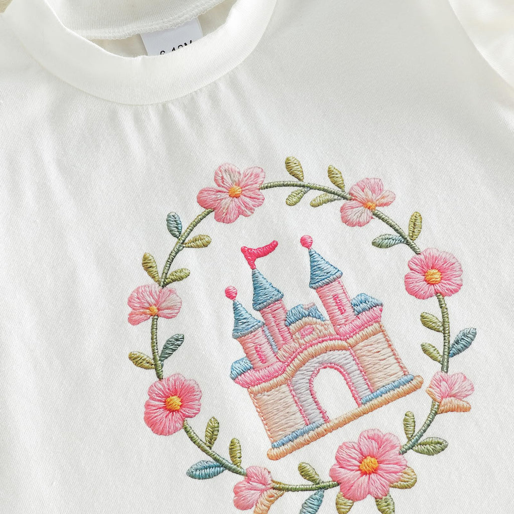 Toddler Baby Girl Summer Clothes Bow Castle T-Shirt Top Plaid Gingham Ruffle Shorts Set Infant Cake Smash Outfit