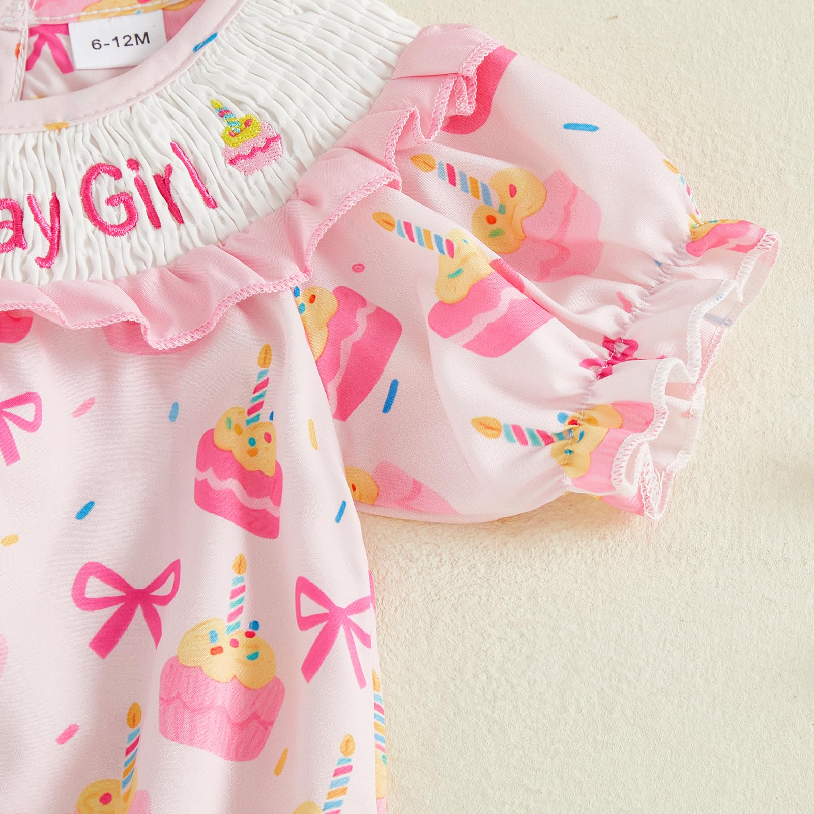 BemeyourBBs Baby Girl First Birthday Outfit 1st Birthday Cake Smocked Romper Jumpsuit One Year Clothes