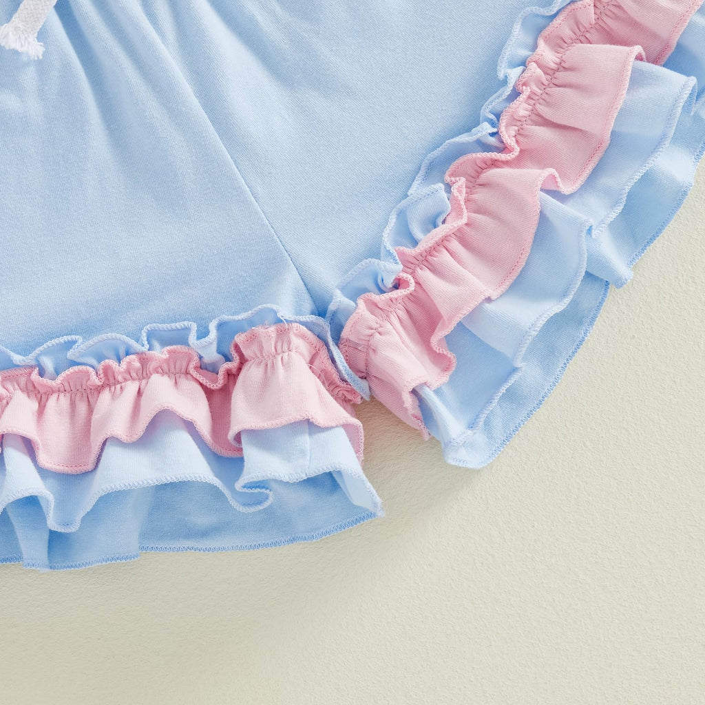 Toddler Baby Girl Summer Clothes Bow Castle T-Shirt Top Plaid Gingham Ruffle Shorts Set Infant Cake Smash Outfit