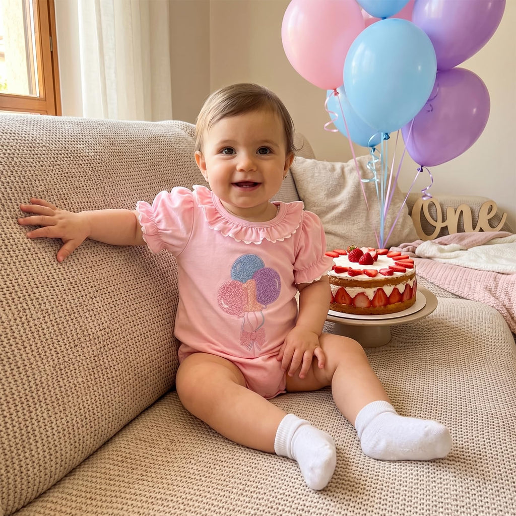 Baby Girl First Birthday Outfit Puff Short Sleeve Romper Bodysuit 1 Cake Embroidery Cake Smash Jumpsuit Clothes