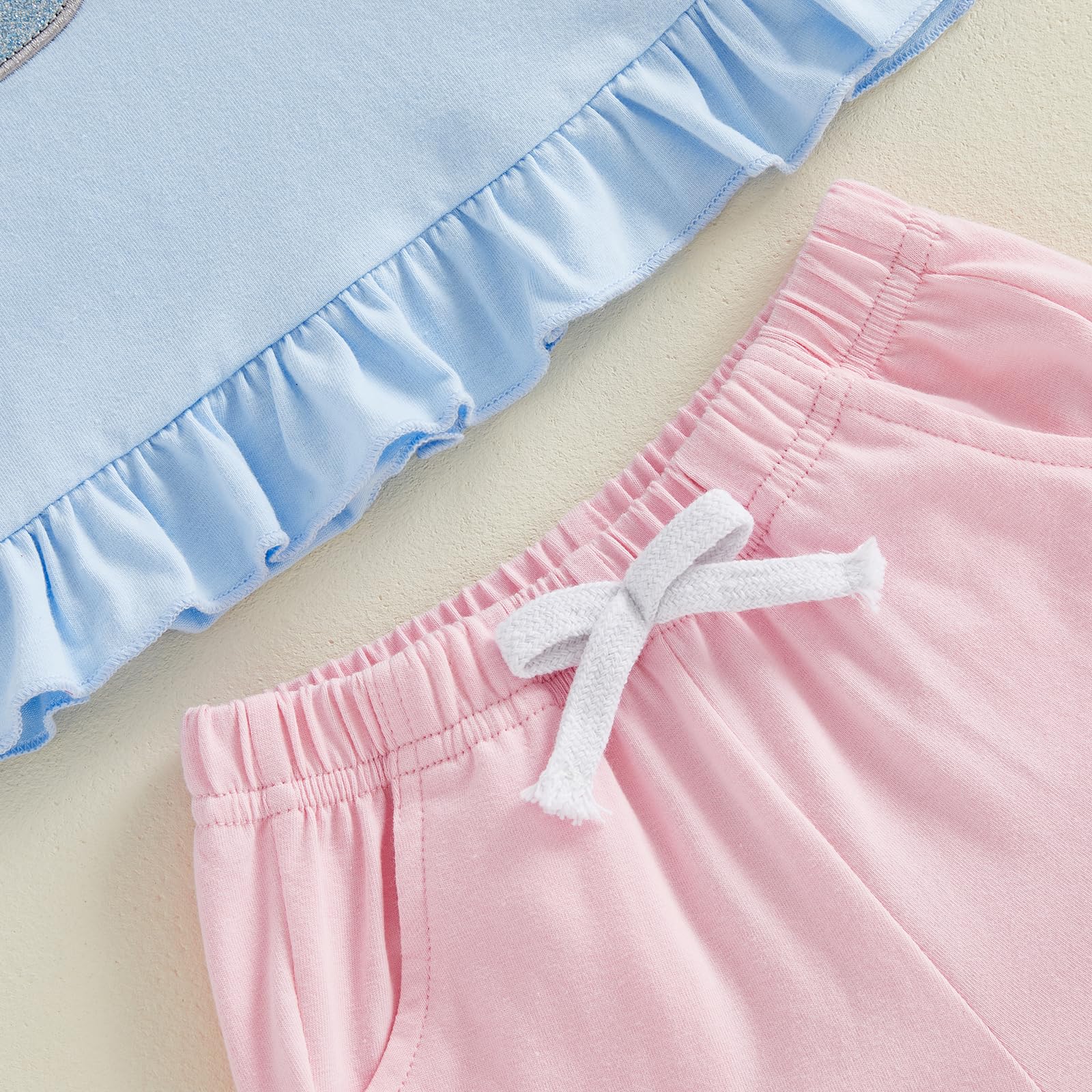 Toddler Baby Girl Summer Outfit Princess Car Embroidered Ruffled Puff Sleeve Tops Shorts Set 2Pcs Infant Clothes