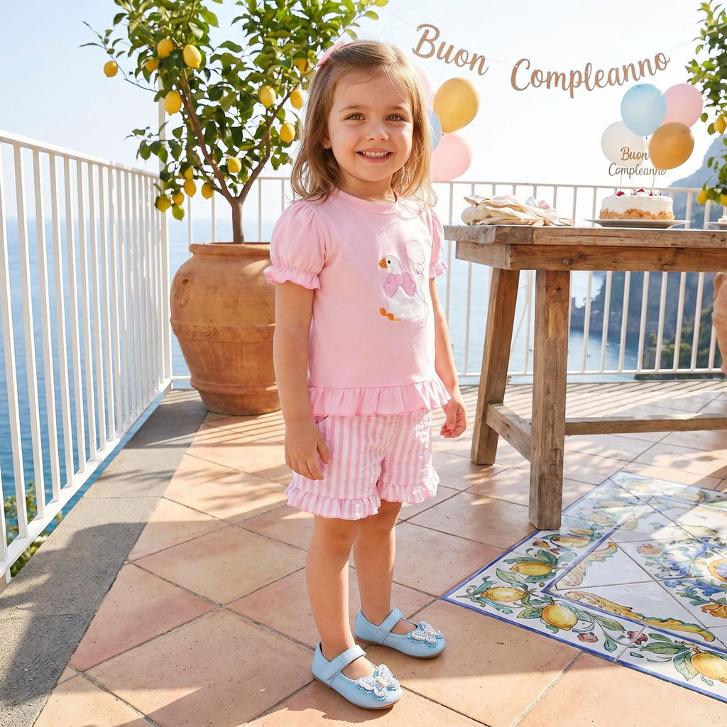 Rtnnsbbfcm Toddler Baby Girl Birthday Outfit Goose Embroidery Puff Sleeve Shirt Tops Ruffle Shorts Sets Cute Summer Clothes