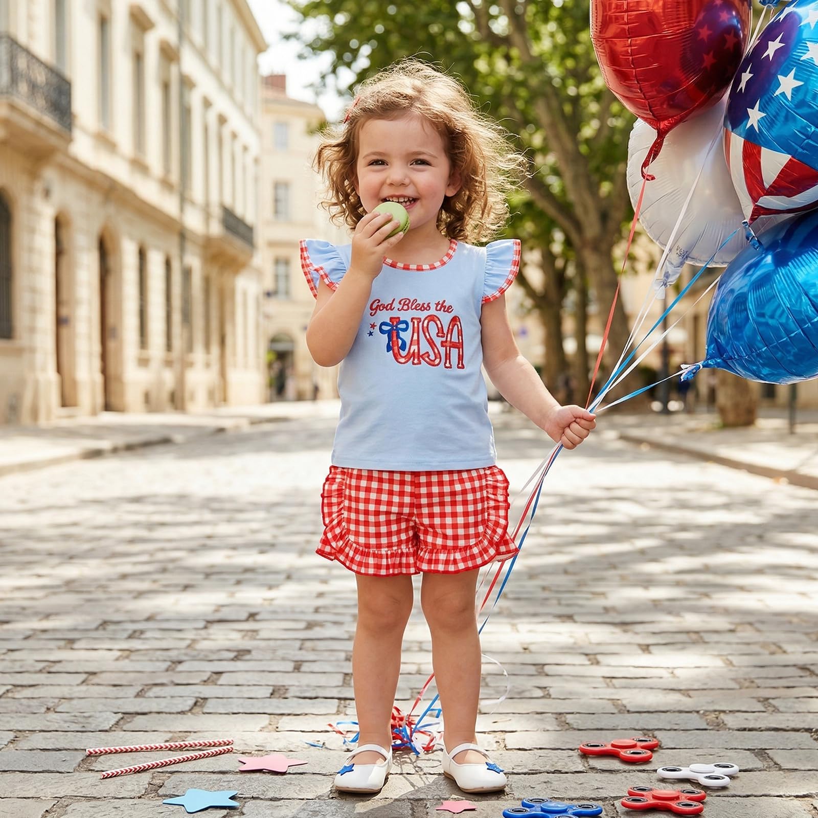 Toddler Girl 4th of July Outfit American Flag Embroidery T Shirt Top Ruffle Shorts Baby Independence Day Set 6M-4T