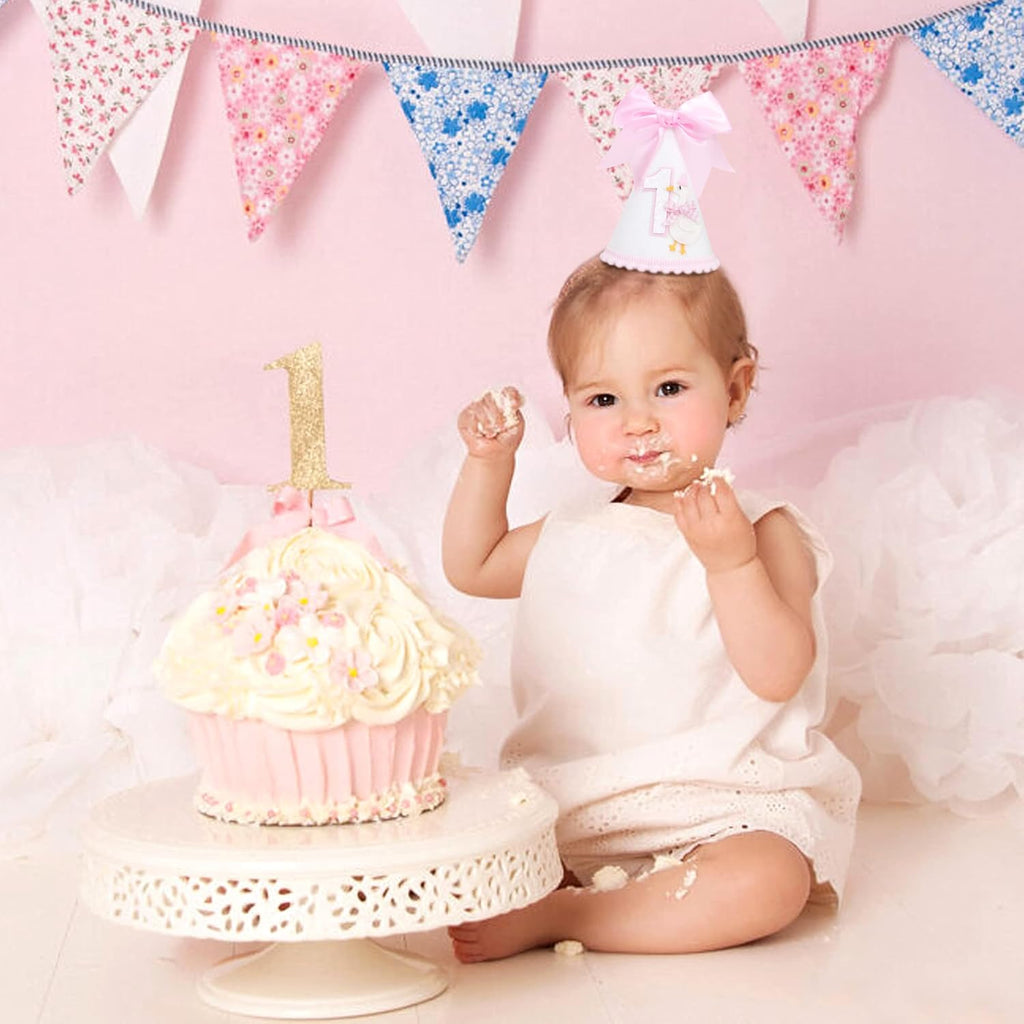 Bow One Silly Goose Birthday Hat - Silly Goose First/1st Birthday Decorations,Girl Bow 1st Hat (pink)