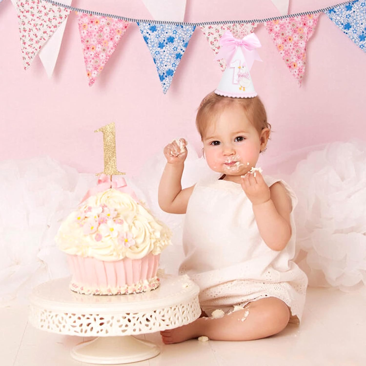 Bow One Silly Goose Birthday Hat - Silly Goose First/1st Birthday Decorations,Girl Bow 1st Hat (pink)