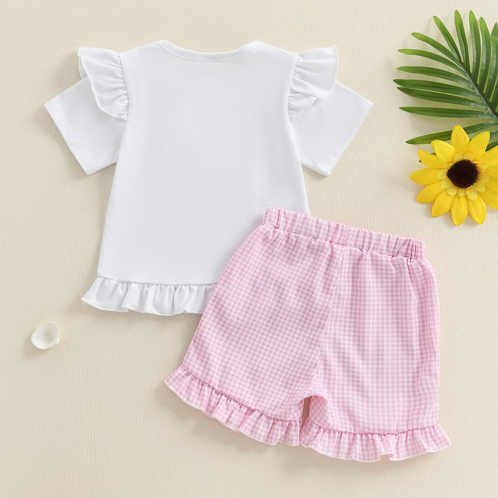 Toddler Baby Girl 2PCS Turtle Embroidered Short Sleeve Tops Elastic Waist Shorts Outfits Set