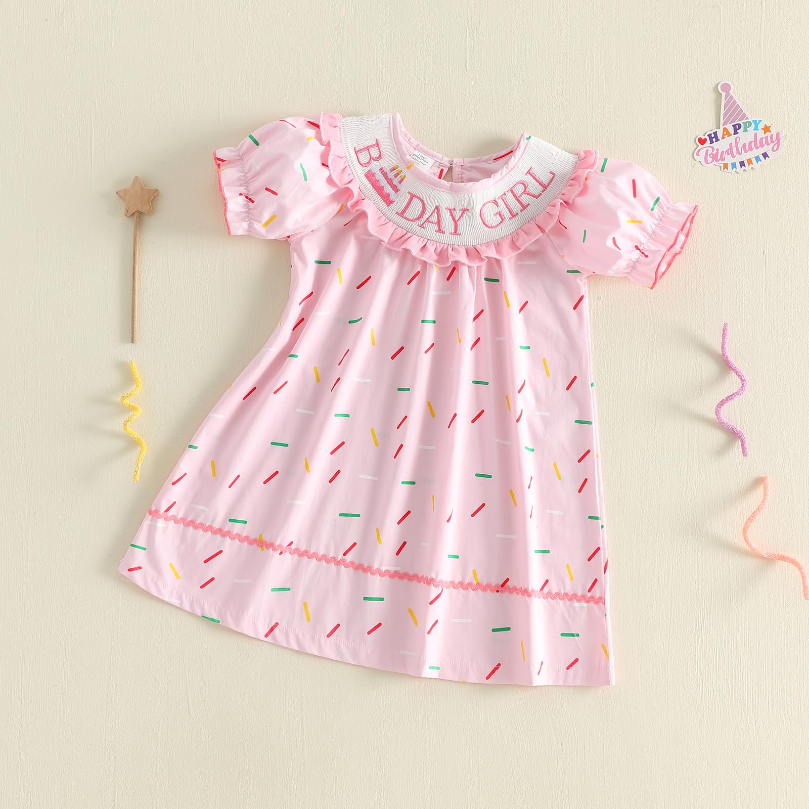 Birthday Girl Outfit Toddler Smocked Birthday Dress B Day Dresses for Girls 2nd 3rd 4yr 5yr Birthday Gift