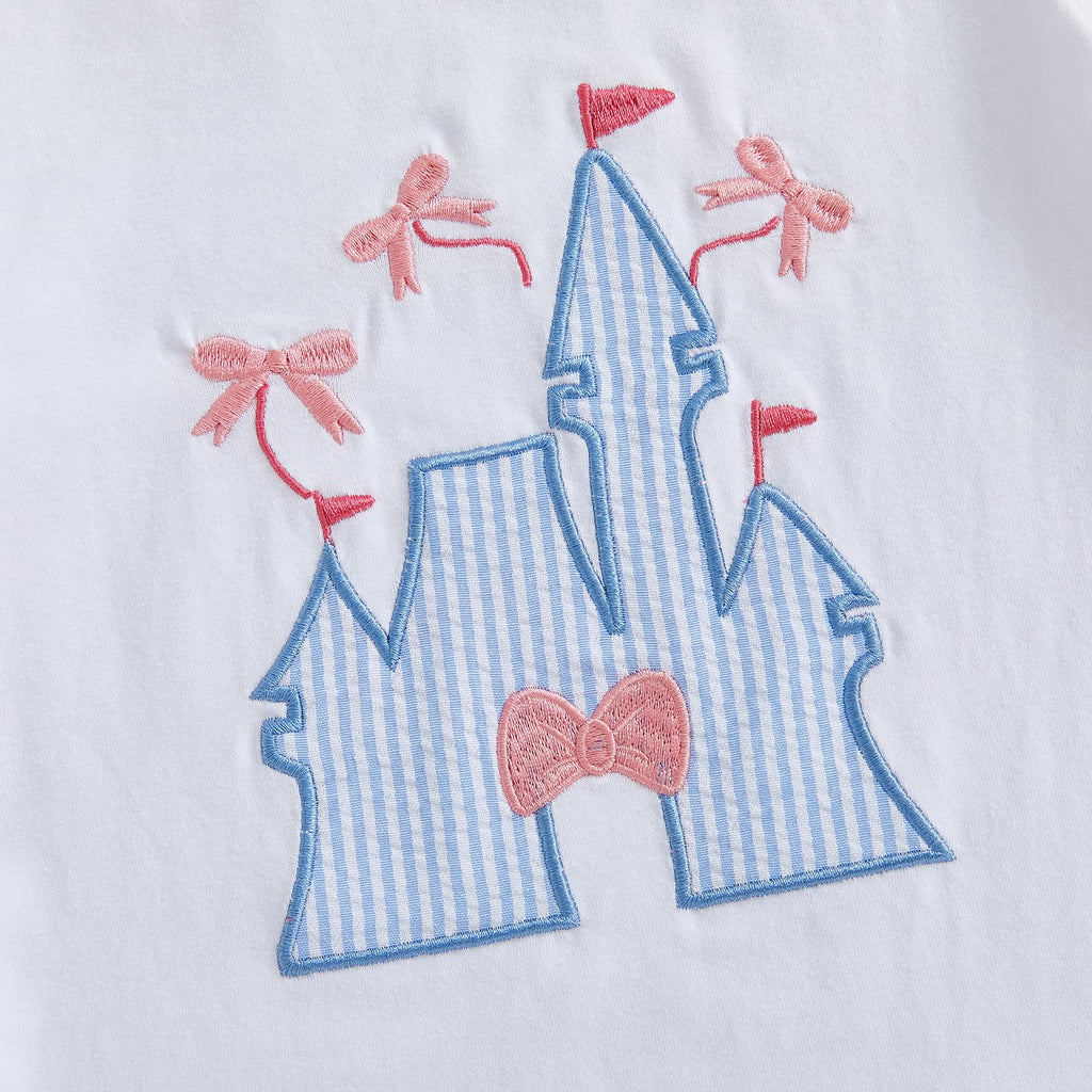 Toddler Baby Girl Summer Clothes Bow Castle T-Shirt Top Plaid Gingham Ruffle Shorts Set Infant Cake Smash Outfit