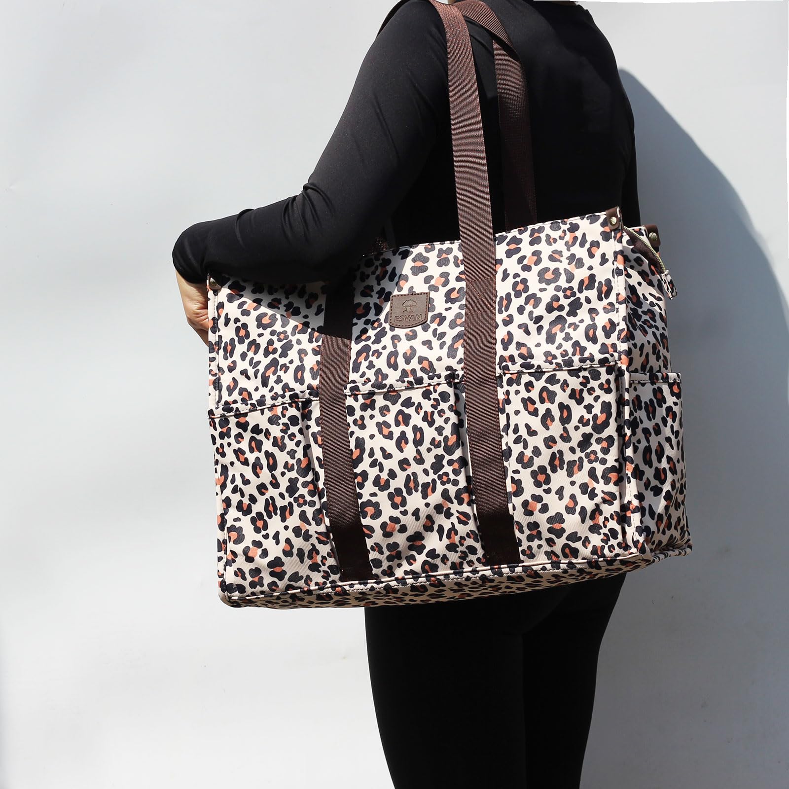 ESVAN Utility Tote Bag with Zip Top Waterproof Teacher Tote Bag for Teacher Work Women Beach