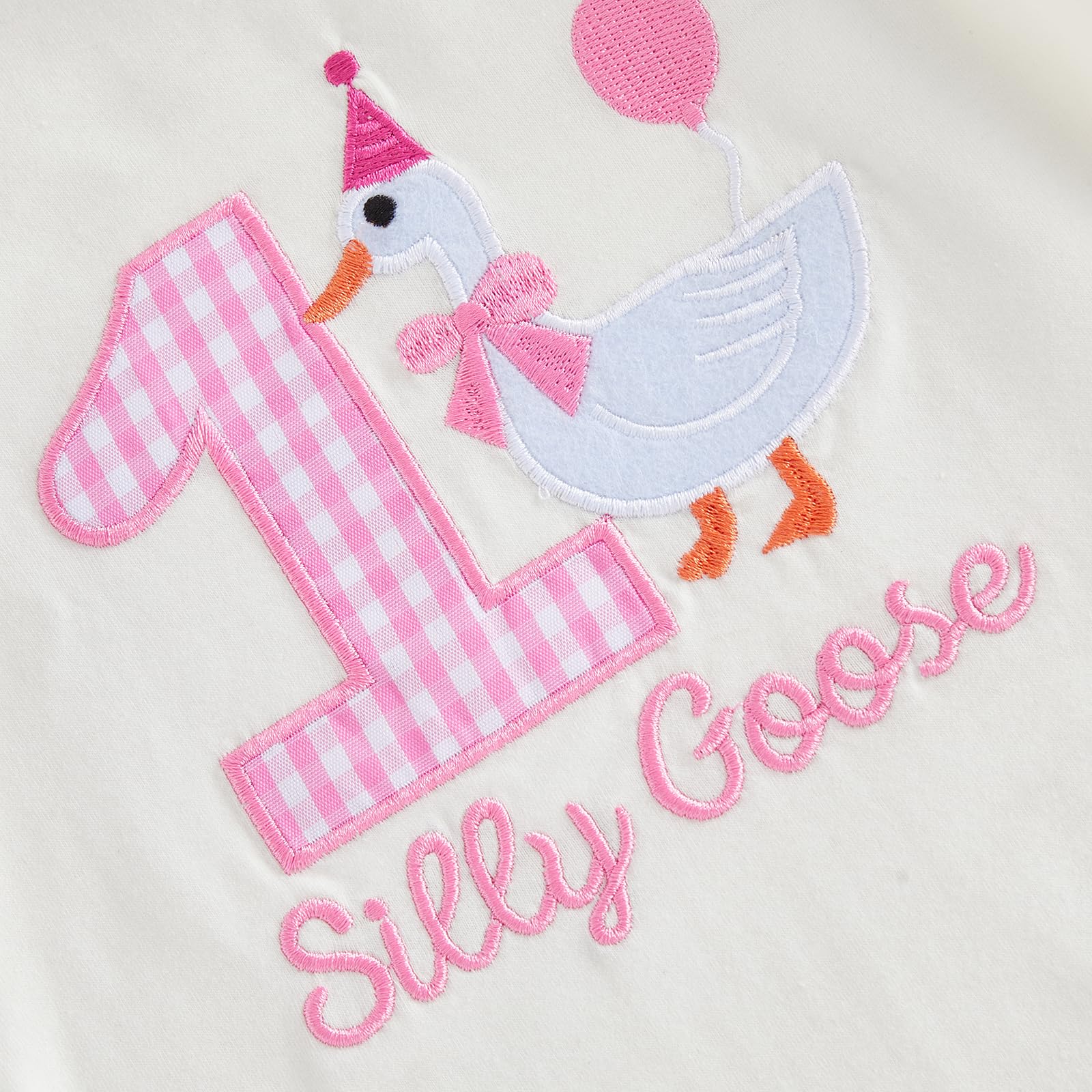 Baby Girl 1st First Birthday Outfit One Silly Goose Romper Short Sleeve Onesie Plaid Shorts Set Cake Smash Clothes