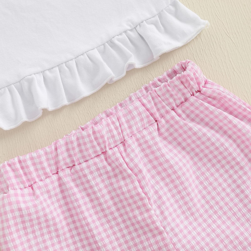 Toddler Baby Girl 2PCS Turtle Embroidered Short Sleeve Tops Elastic Waist Shorts Outfits Set
