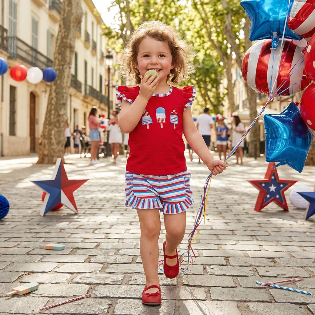 Toddler Girl 4th of July Outfit American Flag Embroidery T Shirt Top Ruffle Shorts Baby Independence Day Set 6M-4T