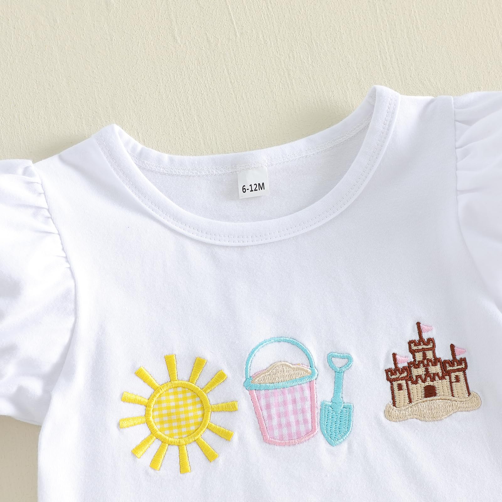 Bagilaanoe Toddler Baby Girl Puff Short Sleeve T-Shirt+ Plaid Shorts Castle/Lineworker Embroidery Clothes 2PCS Outfit Set