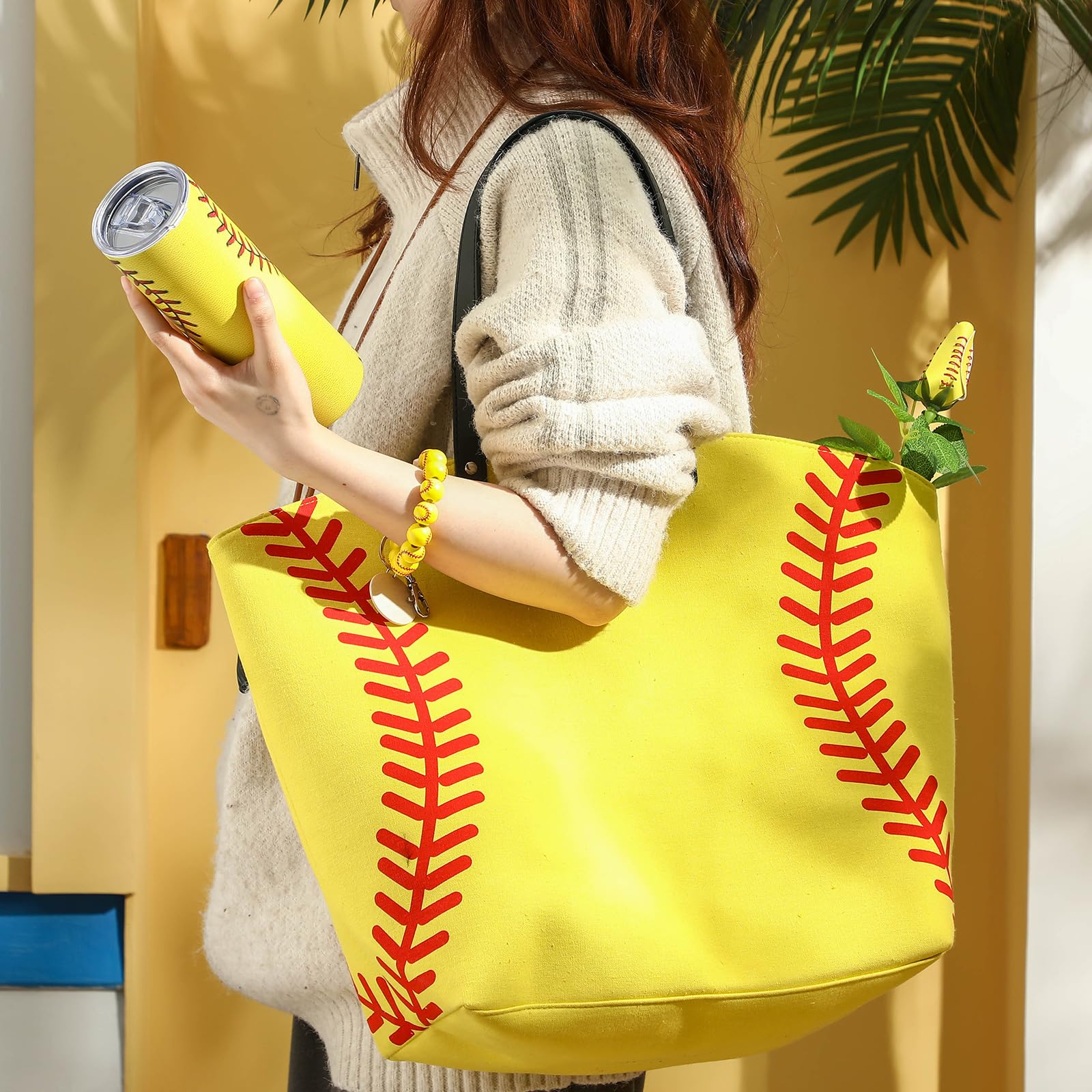 Sieral 6 Pcs Baseball Mom Gift Set Tote Bag Tumbler Hat Keychain, Mother's Day, Game & Birthday Day Gifts for Sports Mom