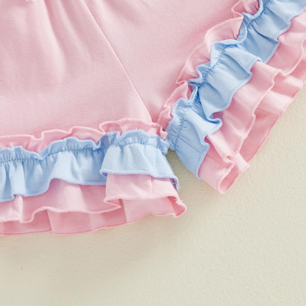 Toddler Baby Girl Summer Clothes Bow Castle T-Shirt Top Plaid Gingham Ruffle Shorts Set Infant Cake Smash Outfit