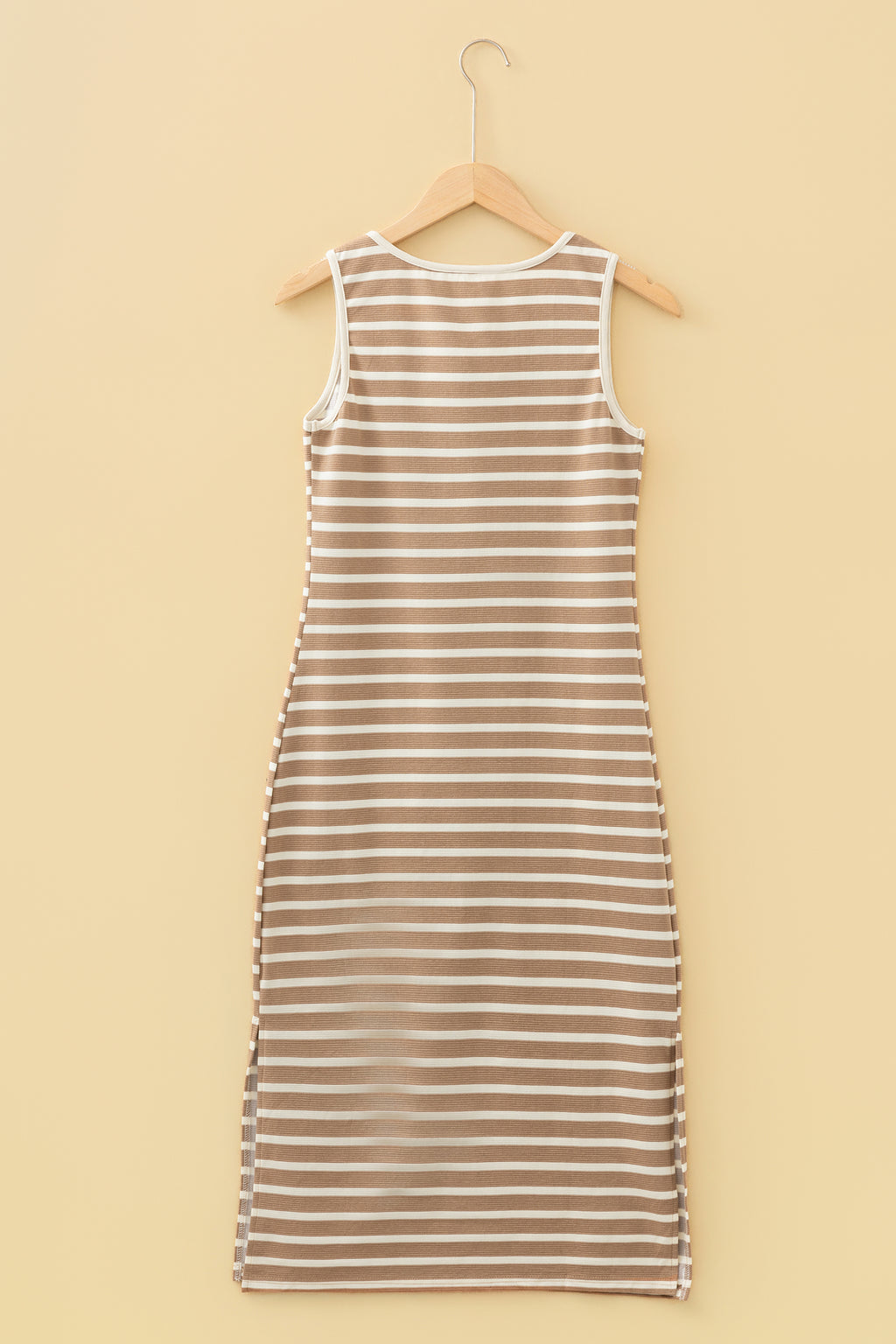 Sky Blue Stripe Tie V Neck Sleeveless Side Slit Midi Dress
