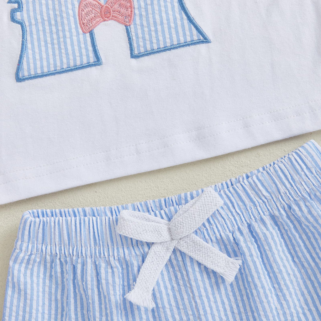 Toddler Baby Girl Summer Clothes Bow Castle T-Shirt Top Plaid Gingham Ruffle Shorts Set Infant Cake Smash Outfit