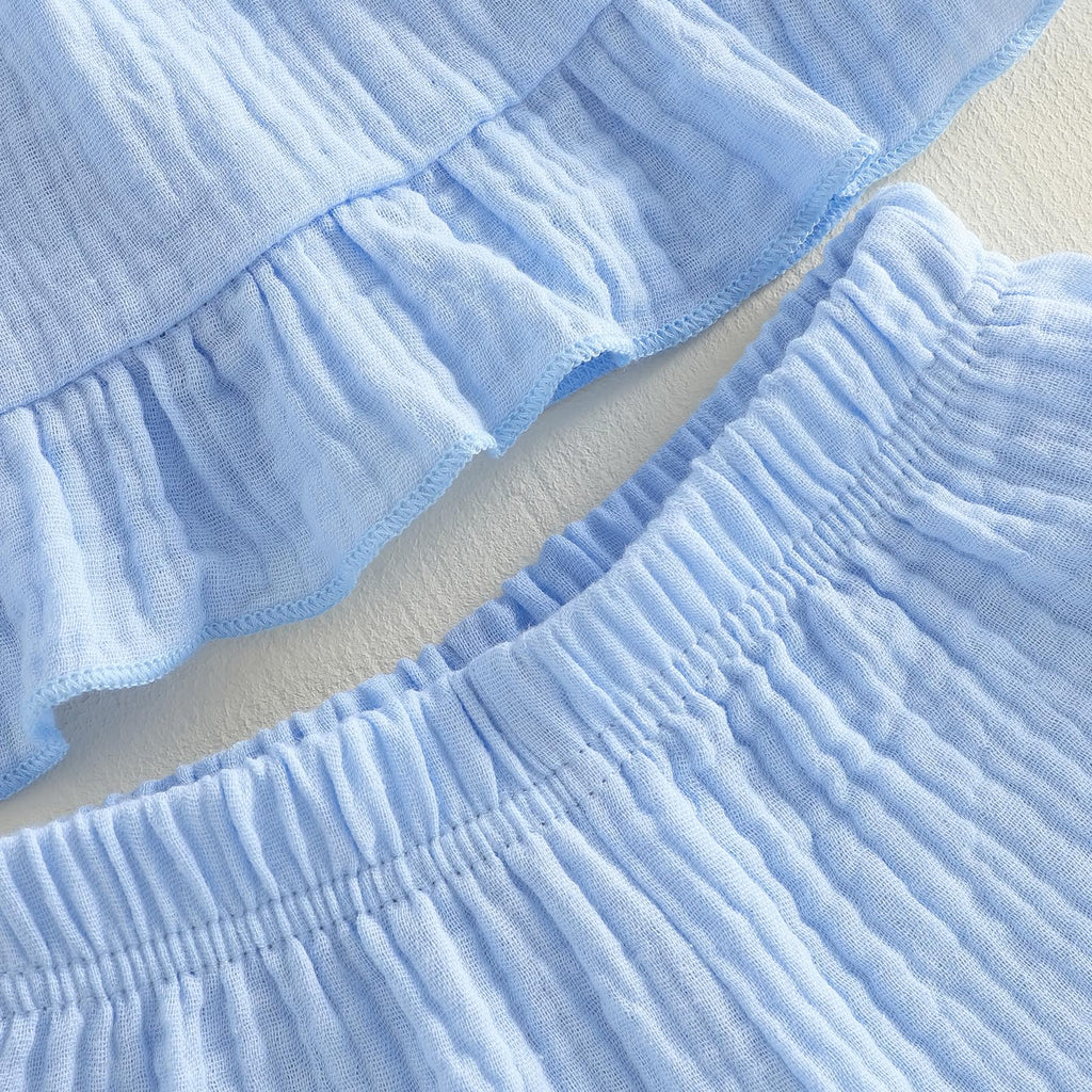 Seyurigaoka Baby Girl Summer Clothes Ruffle Collar Sleeveless Top Striped Shorts Sets Toddler Outfits 3 6 12 18 24 Months
