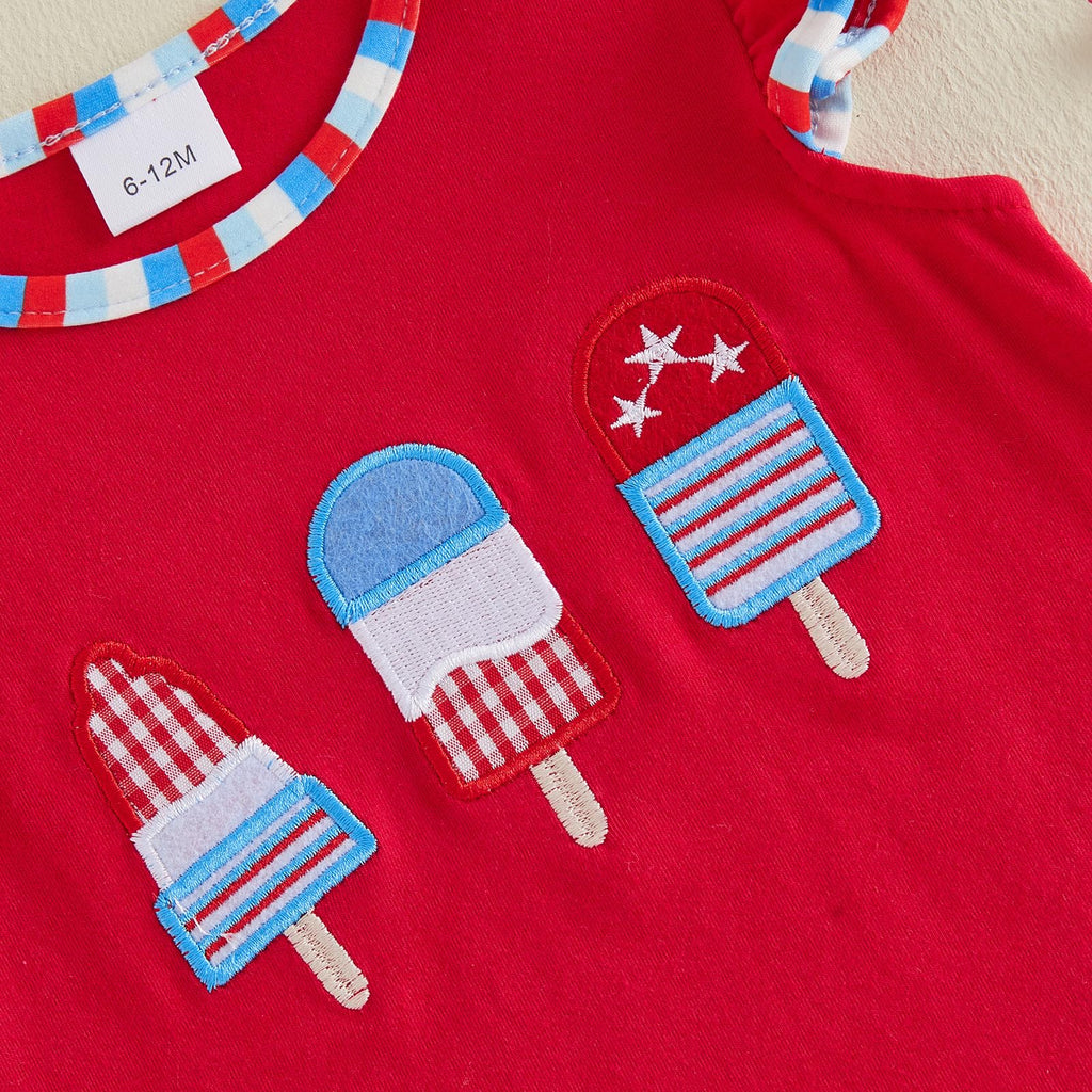 Toddler Girl 4th of July Outfit American Flag Embroidery T Shirt Top Ruffle Shorts Baby Independence Day Set 6M-4T