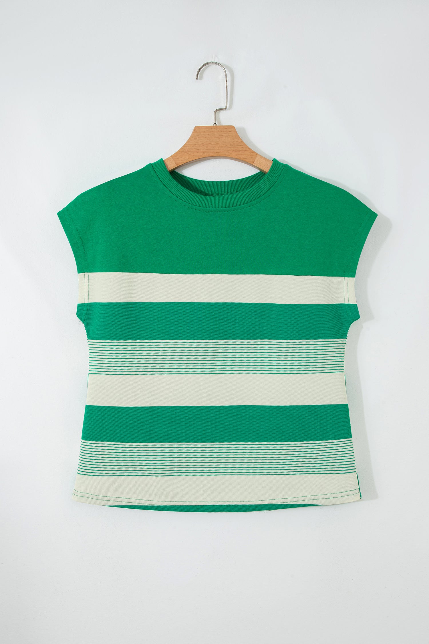 Black Stripe Mixed Print Crew Neck Cap Sleeve T Shirt