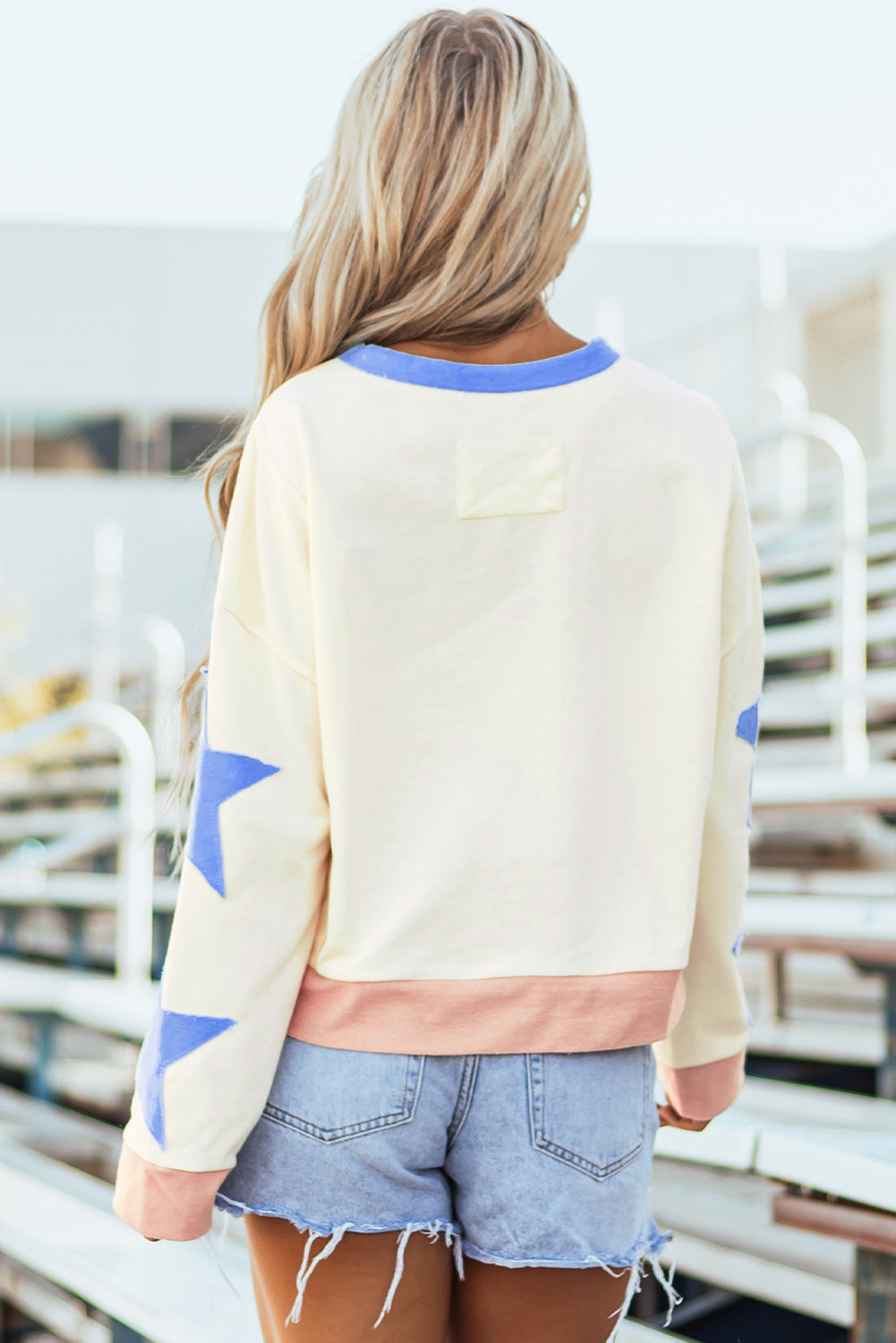 Beige BASEBALL SEASON Graphic Star Patched Game Day Sweatshirt