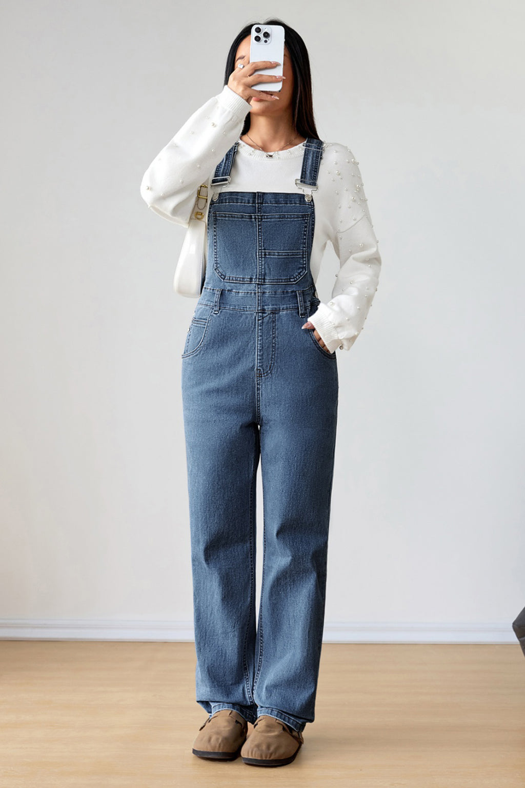 Light Blue Retro Bib Pocket Buckle Straps Casual Denim Jumpsuit