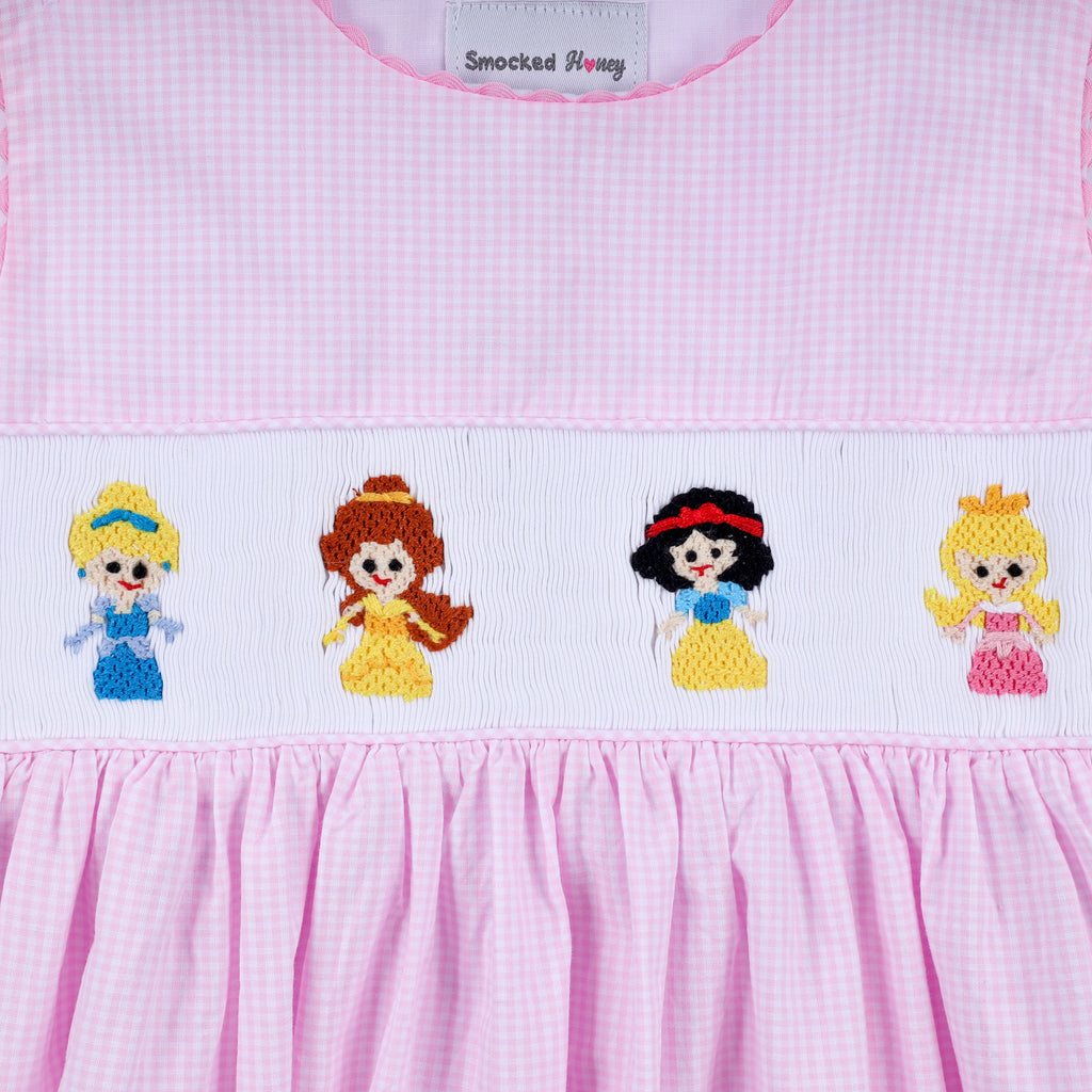 Pink princess hand smocked plaid dress