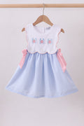 Blue crab embroidery seersucker bow dress