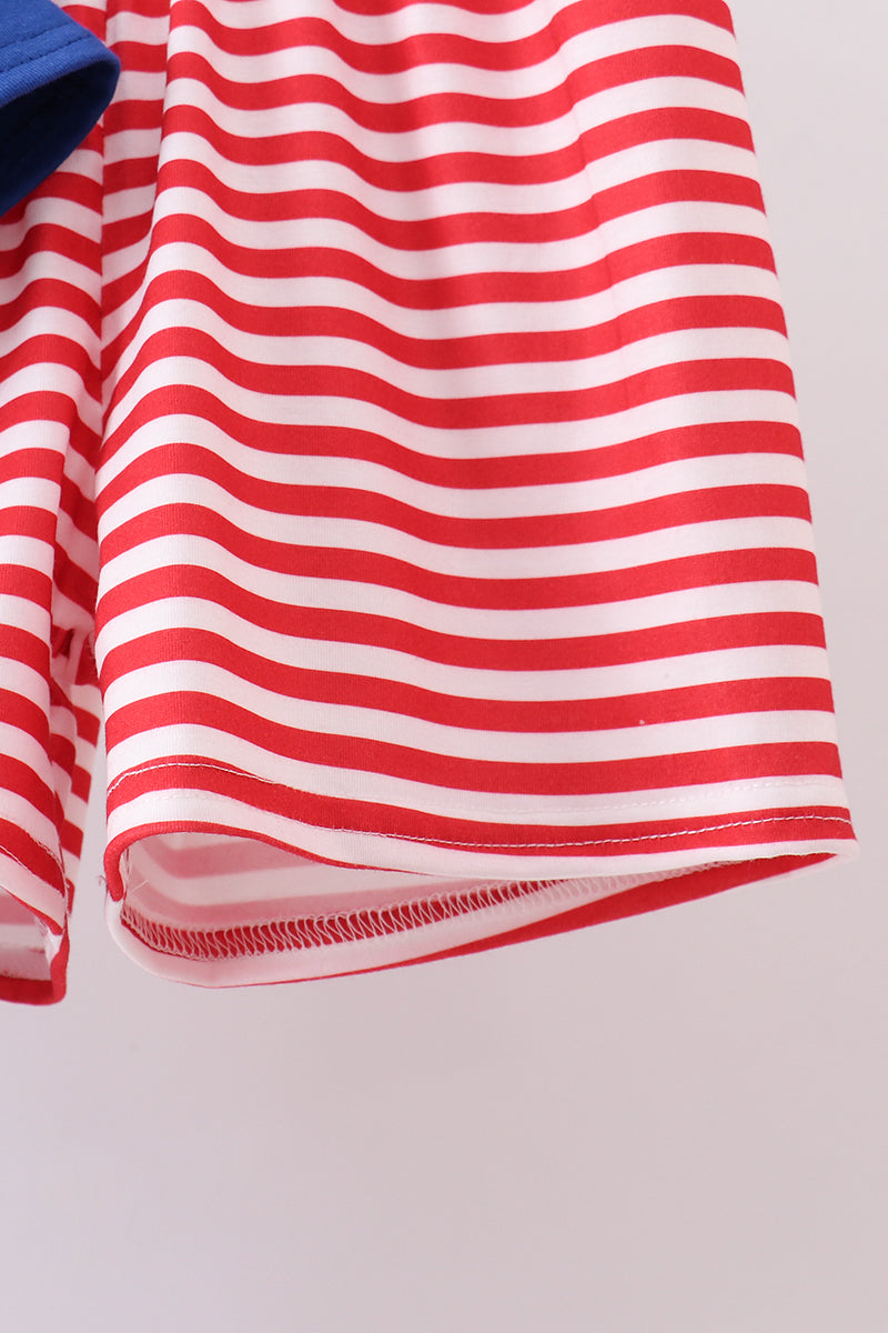 Blue 1776 flag embroidery stripe shorts set