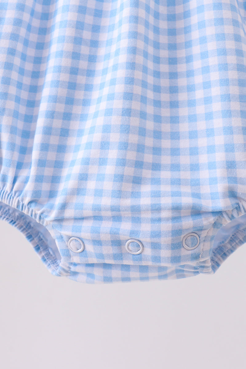 Blue sailboat embroidery stripe ruffle bubble