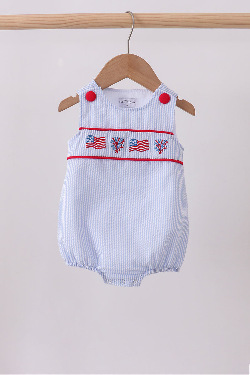 Blue stripe bow fireworks embroidery bubble