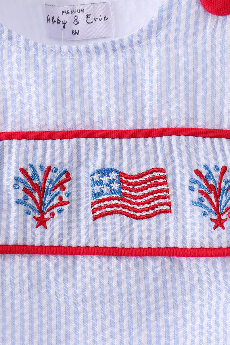 Blue stripe bow fireworks embroidery bubble