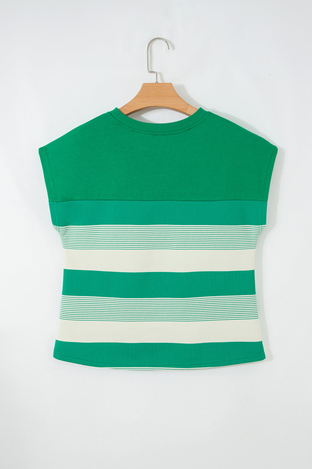 Black Stripe Mixed Print Crew Neck Cap Sleeve T Shirt