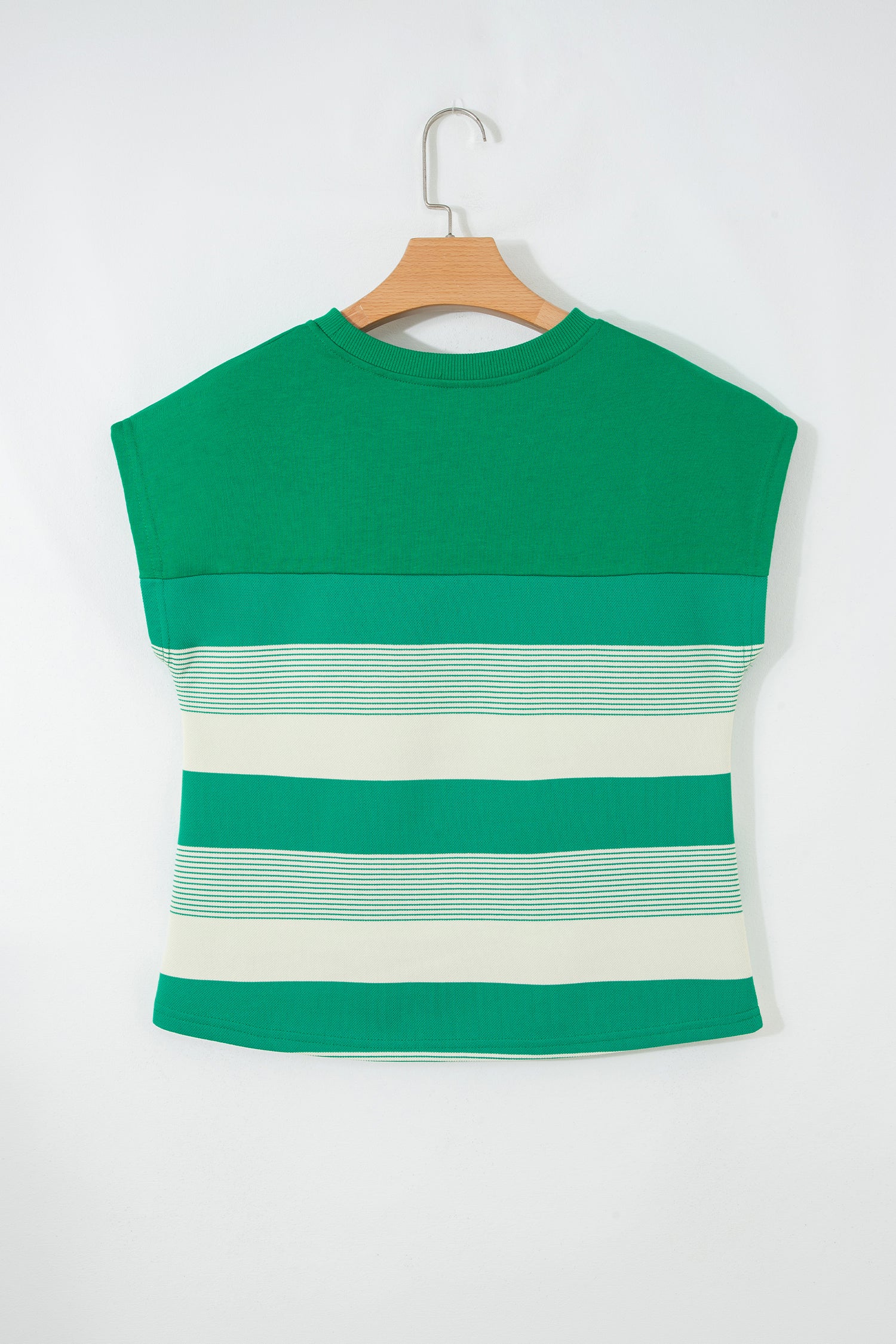 Black Stripe Mixed Print Crew Neck Cap Sleeve T Shirt