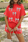 Orange Twist Ribbed Glitter Baseball Patched Short 2pcs Outfit