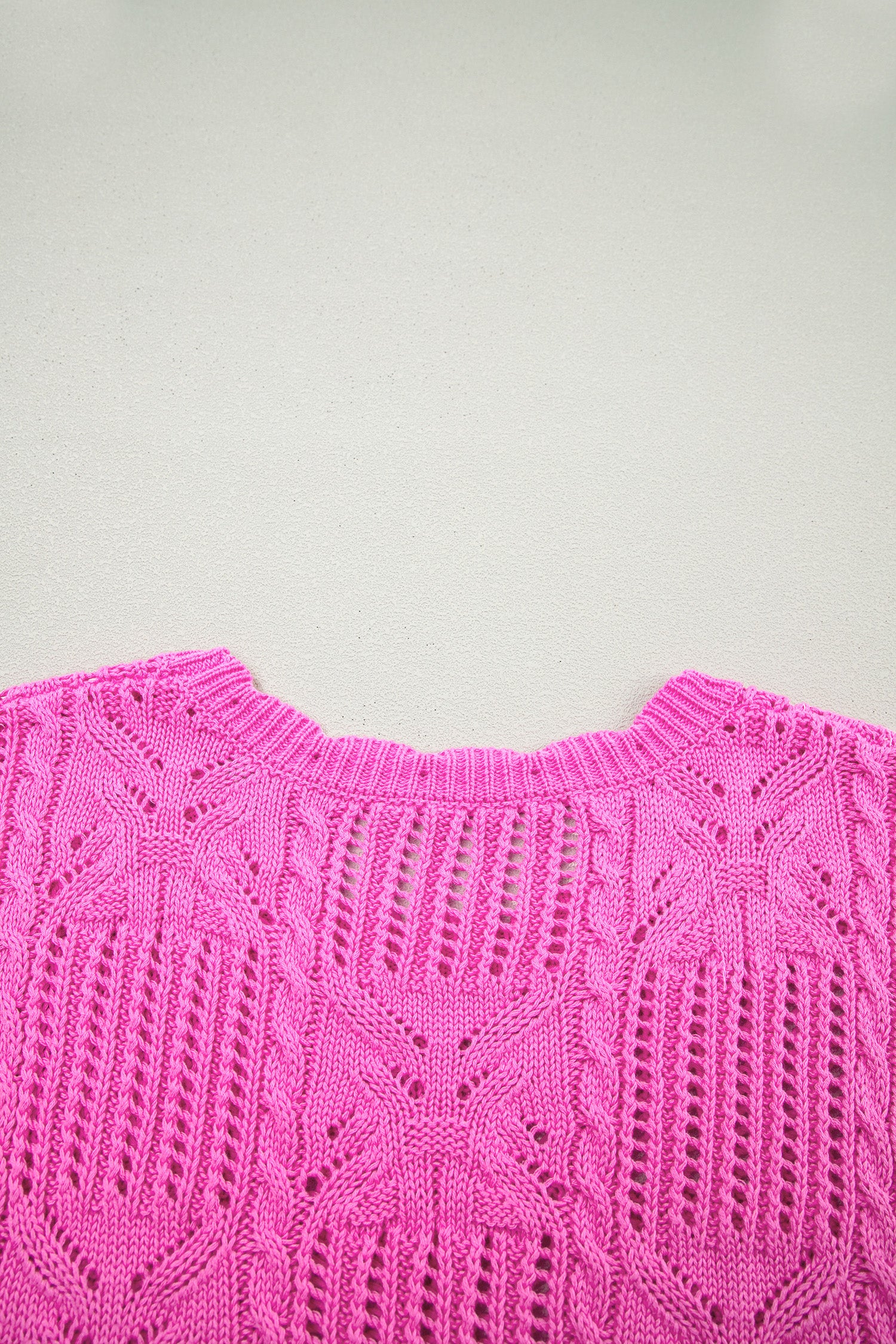 Beau Blue Pointelle Knit Patterned Scalloped Trim Short Sleeve Sweater