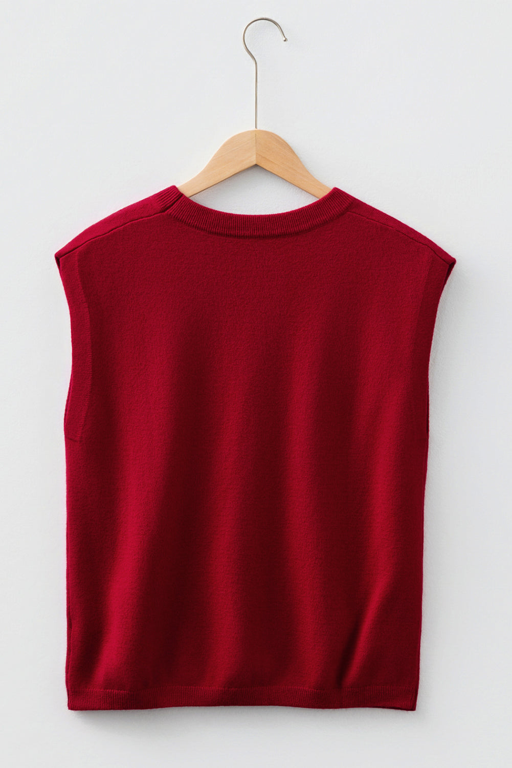 Black Solid Color Crew Neck Knit Cap Sleeve Sweater