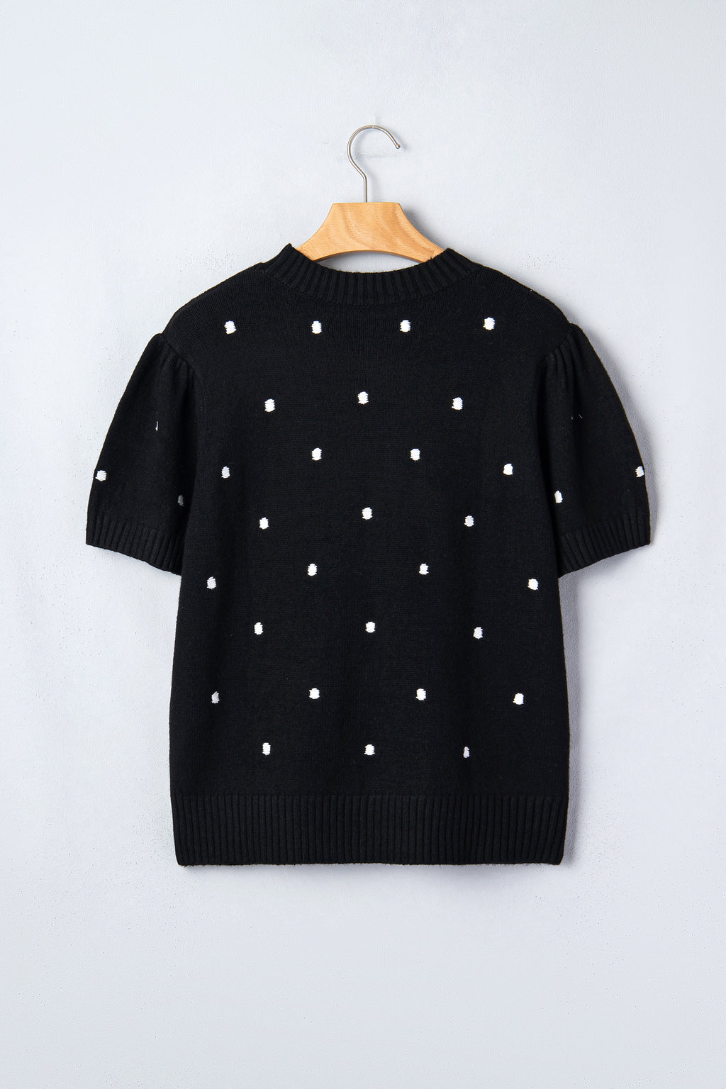 Chestnut Elegant Polka Dot Bubble Short Sleeve Sweater