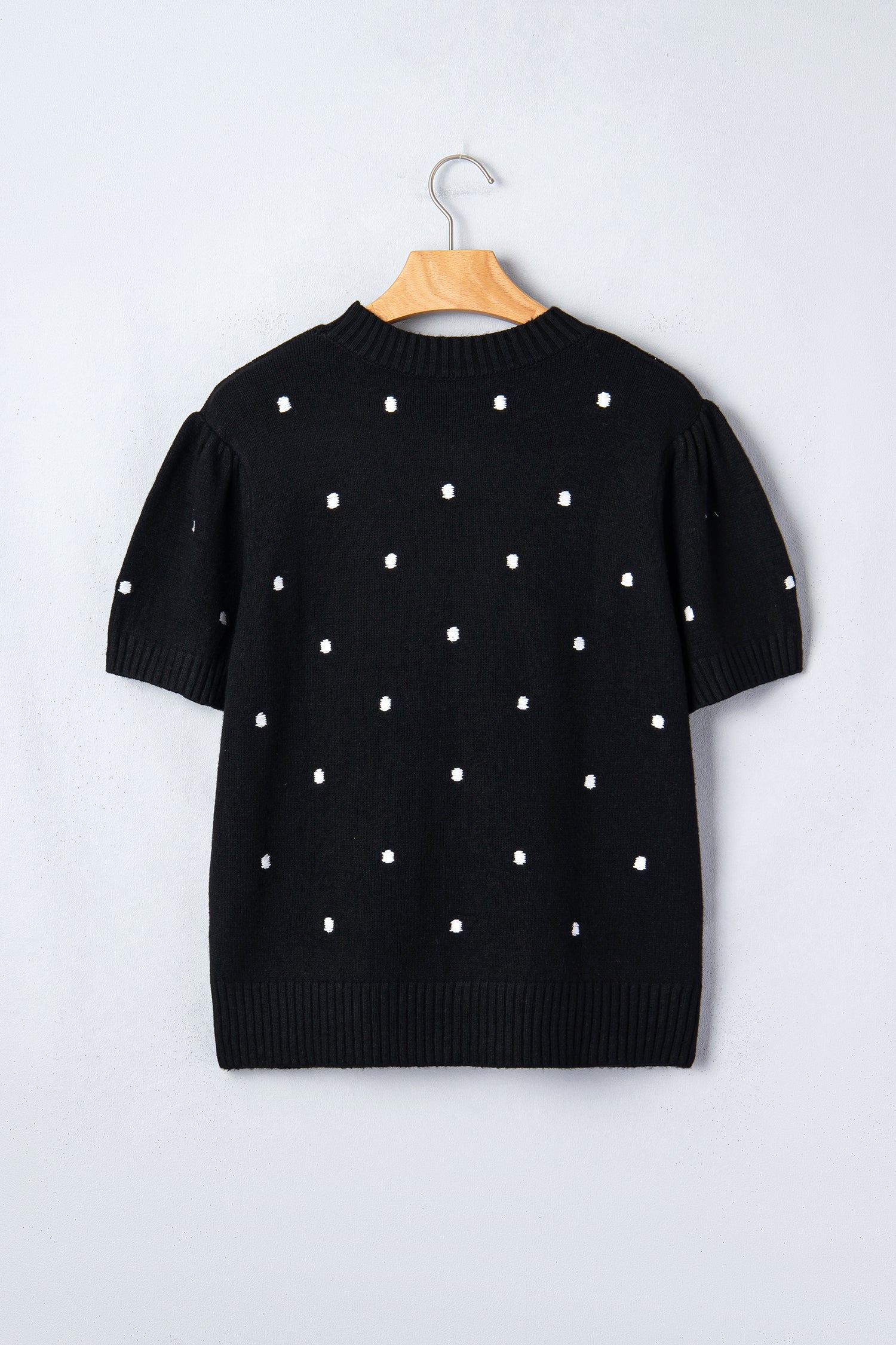Chestnut Elegant Polka Dot Bubble Short Sleeve Sweater