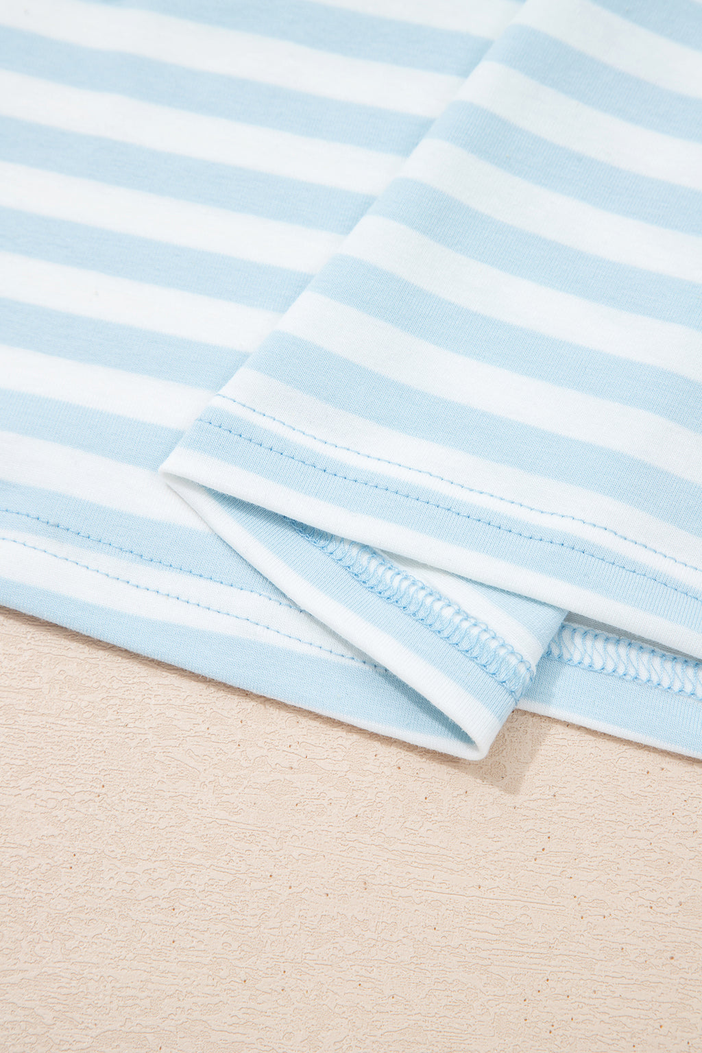 Sky Blue Stripe Contrast Neck Loose Tee and Drawstring Shorts Set