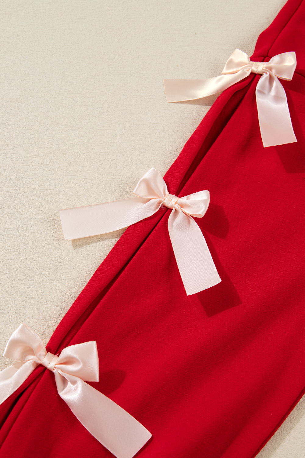 Racing Red Striped Collar Patchwork - Bow Sweatshirt and Shorts Set