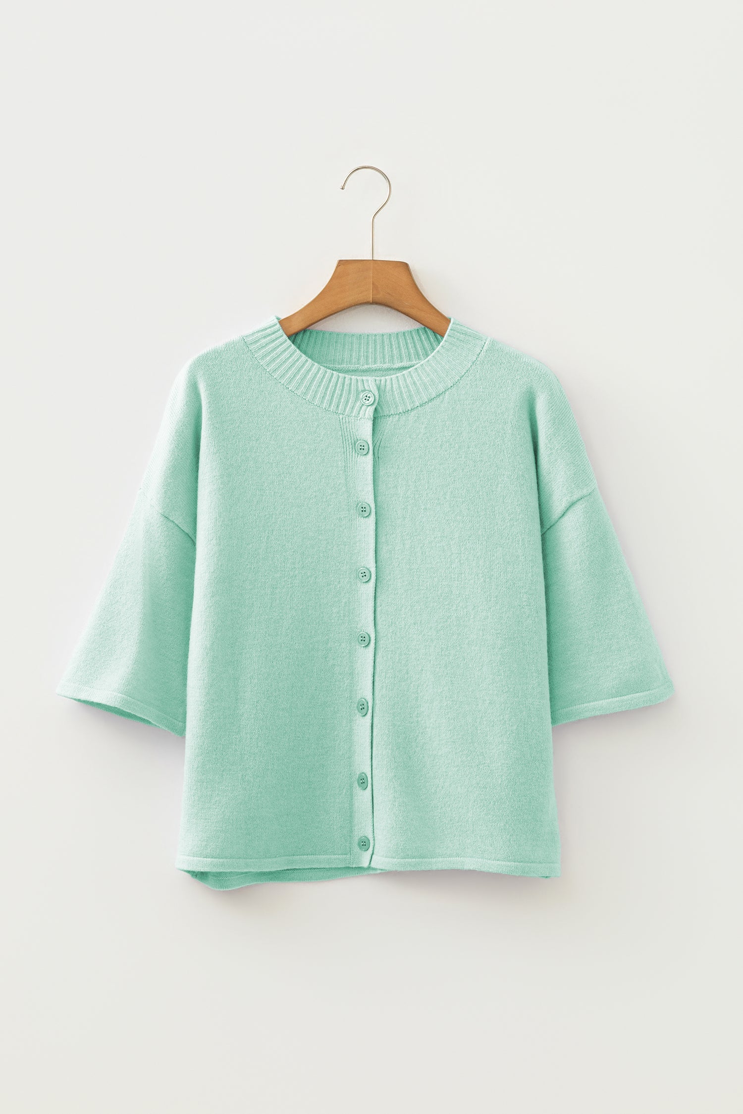 Lavendula 3/4 Sleeve Boxy Knit Button Down Sweater Cardigan