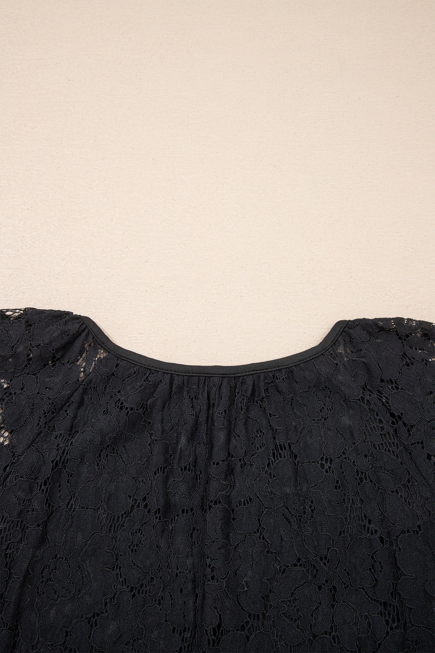 Black Floral Lace Overlay Tassel Tie Short Sleeve Beach Vacation Loose Maxi Dress